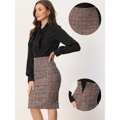 This tweed skirt is detailed with a plaid pattern to add some vintage vibe and build a smart and casual look. A straight waist design shows your graceful and charming figure, bringing you a trendy and attractive look. Good to complete the graceful look with a blouse, crop top, tee shirt, blazer, boots, high heels, and other fashion items. Tweed Pencil Skirt For Office, Tweed Lined Skirt For Fall, Office Tweed Pencil Skirt, Fall Tweed Pencil Skirt, Office Tweed Skirt With Lining, Fall Tweed Mini Skirt With Lining, Tweed Mini Skirt For Fall Workwear, Fall Tweed Mini Skirt For Work, Fall Tweed Mini Skirt