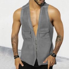 Aonga Vintage Zip-up V Neck Jean Vest Men Streetwear Sexy Sleeveless Slim Denim Shirts Mens Summer Fashion Patchwork Pockets Tank TopsSPECIFICATIONS Brand Name: Aonga Applicable Scene: Daily Sleeve Length(cm): short Applicable Season: summer Style: Casual Origin: Mainland US(Origin) CN: Guangdong Material: POLYESTER Material: COTTON Collar: V-Neck Hooded: No Fabric Type: Broadcloth Gender: MEN Pattern Type: Solid Tops Type: TEES Item Type: tops Place Of Origin: US(Origin) (mainland) Shoulder (cm) Bust Size(cm) Length (cm) Sleeve (cm) Suggest Weight (kg) S - - - - - M - 114 66 - - L - 118 67 - - XL - 122 68 - - XXL - 126 69 - - 3XL - - - - - 4XL - - - - - 5XL - - - - - Size measured by ourselves, sometimes has some errors, but always within 3cm. Sleeveless Denim Top With Pockets, Stretch Denim Vest With Pockets For Summer, Summer Stretch Denim Vest With Pockets, Fitted Sleeveless Top With Pockets, Stretch Cotton Sleeveless Denim Vest, Jean Vest Men, Mens Summer Fashion, Jean Pocket Designs, Jeans Tank Top