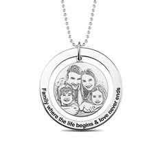 Our Circular Ring Photo Engraved Pendant Necklace lets you freeze a moment in time to wear and cherish. Add your photo to the front of the round charm. The larger outer circular ring can be engraved with names or a message up to 60 characters long. Personalize the reverse side of the round photo charm with a meaningful message or date up to 30 characters! Meticulously hand crafted from brilliant .925 Sterling Silver. A great gift for Mother's Day, anniversary, family members or anyone you love. Rotating Bezel Round Pendant Jewelry As A Gift, Round Pendant Jewelry With Rotating Bezel Gift, Round Locket Jewelry For Commemoration, Commemorative Locket Jewelry, Engraved Necklaces For Memorial, Engraved Round Pendant Jewelry For Commemoration, Personalized Engraved Circular Jewelry, Commemorative Engraved Round Pendant Jewelry, Commemorative Round Pendant Jewelry With Engraving Option