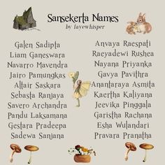 an image of the names of different animals and plants in front of a mushroom house