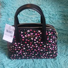 New With Tags Medium Dome Sachel In Floral Print On Black Picket Inside And Shoulder Strap Attached Inside As Well.Super Cute Kate Spade Black Shoulder Bag, Taupe Purse, Kate Spade Cameron Street, Kate Spade Satchel, Black Satchel, Leather Satchel Bag, Kate Spade Purse, Black Shoulder Bag, Small Tote