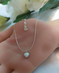 "Cute OPAL Heart Charm Necklace- Sterling Silver 925 , Dainty Heart pendant This cute sloth necklace is delicate but eye catching It would make a very special gift for somebody you love :) ♥ Shown at size 16\" ♥ Dimensions of the Heart charm - 11.8mm x 7.4mm /0.74\"x0.29\" ♥ The sloth pendant is available in full sterling silver 925 ♥ You can choose the size 13\"-20\" ♥ High Quality Designer Jewelry ♥ Comes in a cute little package ready for gifting. ♥ Comes with a card. As in photo or you can S Sterling Silver Tiny Necklace Gift For Her, White Gold Heart Pendant Necklace For Birthday, Tiny Sterling Silver Heart Pendant Necklace, Sterling Silver Heart Cut Jewelry For Birthday, Delicate 925 Stamped Jewelry For Gift, Sterling Silver Heart Cut Jewelry For Birthday Gift, Delicate Stamped 925 Jewelry As Gift, Heart Cut Sterling Silver Jewelry For Birthday, Sterling Silver Heart Pendant Charm Necklace Gift