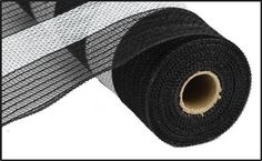 a roll of black insect netting on white background