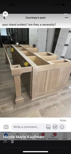 an image of a kitchen island made out of wooden planks and plywood boards