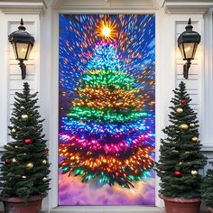 a christmas tree painted on the side of a door