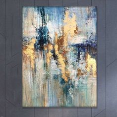 Abstract Oil Painting Canvas Gold Leaf Wall Art Blue Artwork Textured Oil Art Contemporary Wall Art Luxury Painting | SUN OVER THE RIVER - Trend Gallery Art | Original Abstract Paintings Abstract River Painting, Blue Gold Abstract Art, Blue And Golden Painting, Abstract Painting Blue Gold, River Abstract Art, Gold Leaf Wall, Colorful Canvas Paintings, Luxury Paints, Textured Layers