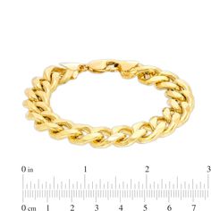 Keep your attire looking fresh and up-to-date with minimal effort when you wear this solid 14K gold curb chain bracelet. Fashioned in solid 14K gold This classic curb chain features a 12.5mm-wide design for a bolder look. The 9.0-inch bracelet secures with a lobster claw clasp. Modern Gold Bracelet With Oval Link Curb Chain, Modern Gold Cuban Link Bracelet With Curb Chain, Modern 14k Gold Curb Chain Bracelet, Yellow Gold Cuban Link Bracelet, Modern Gold Cuban Link Bracelet, Classic Gold Bracelet With Curb Chain, Classic Gold Curb Chain Bracelet, Modern 14k Gold Cuban Link Bracelet, 14k Gold Cuban Link Bracelet With Curb Chain