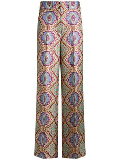 ETRO Medallion-print Silk Trousers - Farfetch Silk Trousers, Versace Outfit, Tailored Design, City Dress, Iconic Bags, Demi Fine Jewelry, Summer Beach Wear, Ballet Flat Shoes, Pump Sandals