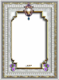 an ornate frame with purple flowers and pearls on the edges is shown in this image