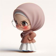 Hijab Girl Cartoon, Hijab Sticker, Cute Hijab Cartoon Wallpaper, Al Qur'an Photography, Artsy Background, Chibi Sketch, Anime Vs Cartoon