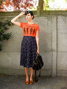 Skirts And Tshirts, T Shirt Outfit, Navy Skirt, Orange T Shirts, Clothes Horse, Get Dressed, Shirt Outfit, Modest Fashion