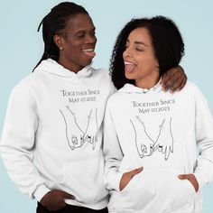 Make your Valentine's Day extra special this year with our custom name matching set! Perfect for couples, this personalized and stylish gift includes two matching shirts, hoodies, or sweatshirts. Show off your love for each other with unique and funny matching shirts, or express your relationship with a cute couple hoodie. No matter what your style is, you can find the perfect matching set here. Shop our wide selection of matching sets today and make your Valentine's Day one to remember! Customizable White Hoodie For Gift, Customizable White Hoodie As Gift, White Letter Print Hoodie For Gift, Personalized White Cotton Hoodie, Personalized White Casual Hoodie, Funny Matching Shirts, Couple Outfits Matching, Name Matching, Funny Matching