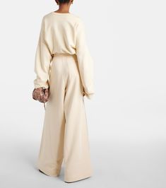 Cotton Wide Leg Pants With Ribbed Cuffs, Cotton Wide-leg Pants With Ribbed Cuffs, Oversized Beige Cotton Pants, Cream Cotton Sweatpants With Relaxed Fit, Off White Cotton Pants With Elastic Waistband, Neutral Cotton Loungewear Pants, Cream Cotton Sweatpants With Elastic Waistband, Beige Cotton Pants With Ribbed Waistband, White Sweatpants