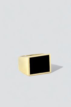 Brass Black Onyx Square Signet Ring from Legier. Each inlay is unique and may vary from picture - Brass / Onyx - Handmade in Los Angeles Signet Ring Square, Luxury Modern Square Cut Signet Ring, Luxury Gold Square Cut Signet Ring, Elegant Onyx Rectangular Signet Ring, Rectangular Onyx Signet Ring Gift, Onyx Signet Ring, Ring Square, Black Ring, Black Rings