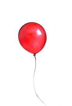 a drawing of a red balloon floating in the air with a string attached to it