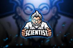 an old man with glasses and a beard is holding the word scientist in front of his face