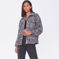 Chic Multi Threaded Oversized Jacket -Black -Pink -White -Light Blue Button Front Denim Utility Jacket, Riding Vest, Business Casual Blazer, Jessica Simpson Jeans, Black Windbreaker, Adidas Track Jacket, Free People Jacket, Floral Blazer, Red Coat