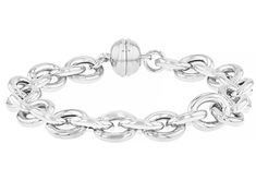 Sterling silver oval rolo bracelet. Available in size 7.25 or 8. Measures approximately 7.25 or 8 inches in length and has a magnetic clasp. Made in Italy. Silver Bracelet With Magnetic Closure As Gift, Modern Silver Bracelets With Magnetic Closure, Silver Bracelets With Magnetic Closure As Gift, Silver Magnetic Bracelets, Frame Of Mind, Broken Chain, Pearl Strands, Magnetic Clasp, Post Earrings