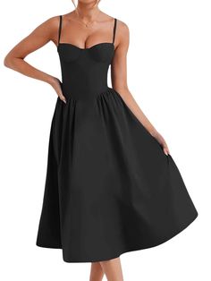 Get ready to turn heads this summer with the Women's Chic A-Line Midi Dresses. Designed to flatter your figure, these dresses feature a timeless A-line silhouette that accentuates your waist and flows gracefully down to a midi length. Perfect for any occasion, whether it's a casual day out or a special event, these dresses are made from lightweight and breathable fabric to keep you cool and comfortable all day long. With their chic and versatile design, you can easily dress them up or down with accessories and footwear. Embrace the season in style with the Women's Chic A-Line Midi Dresses. Specifications Elasticity: Non Stretch Sleeve Style: Spaghetti Strap Fabric Type: POLYESTER Pattern Type: Solid Fit Type: Slim Fit Silhouette: A-LINE Neckline: Slash Neck Decoration: Hollow Out Style: Bo Midi Corset Dress, Vintage Party Dresses, White Witch, Dress Flowy, Midi Dress Summer, Summer Black, Dresses Summer, Bohemian Dress, Corset Dress