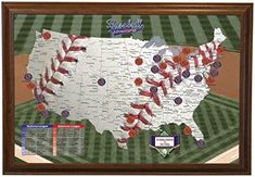 a map of the major league baseball teams with pins on it's back side