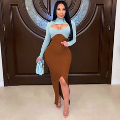 Product Name Long Sleeve Mini Crop Top+Sling Maxi Dress Set YIS-945 Item NO. YIS-945 Color Sky Blue Size 2XL, XL, L, M, S Season Winter Neckline Round Neck Dresses Length Ankle Length Sleeve Length Full Weight 0.509 kg = 1.1222 lb = 17.9544 oz Category Two Pieces Two-piece Dress Creation Time 2021-11-09 Long Split Dress, Mini Crop Top, Ribbed Maxi Dress, Dress 2022, Crop Top Long, Sleeves Style, Split Dress, Round Neck Dresses, Long Sleeve Dresses