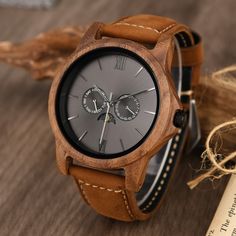 Wood Watch for Men, Father's Day Gift,  Personalized Mens Watch, Birthday Anniversary Gift for Him, Groomsmen Bestman Gift, Wooden Watches ⭐ High-Quality Wooden Watch with Reasonable Price  ⭐ Moon Phase, Date, Week Display ⭐ Genuine Leather Strap ⭐ Professional Engraving Services  ⭐ Ready for Gift Giving, Anniversary Gift for Him ✅ Walnut Watch with Leather Strap - The watch case is made of walnut, the band is made of genuine leather strap, overall very beautiful and gorgeous. It's very light, c Brown Chronograph Watch With Round Dial As Gift, Engraved Business Watch With Round Dial, Moon Phrases, Bestman Gift, Watch With Leather Strap, Watch Gift Box, Wooden Watches, Watch Engraving, Wooden Watch