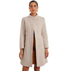 Allegra K Women's Stand Collar Long Sleeve Winter Outerwear Coat Beige X-small : Target Wool Wrap Coat, Coat Winter