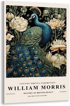 a book with an image of a peacock on it's cover and flowers in the background