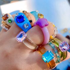 Preppy Ring, Rings Set For Women, Funky Rings, Simple Rings, Aesthetic Rings, Acrylic Ring, Chunky Rings, Resin Ring, Rings Set