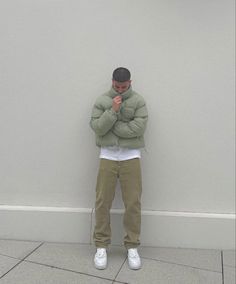 Green Puffer Jacket Outfit Men, Olive Puffer Jacket Outfit, Khaki Men Outfit, Outfit Ideas Men Aesthetic, Green Puffer Jacket Outfit, Men's Outfit By Occasions, Green Puffer Jacket