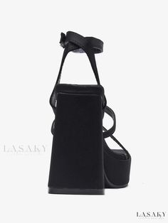 Lasaky - Ladies Square Toe Chunky Heel Sandals: Elegant Polyester Heel Sandals for Women Trendy Adjustable Wedge Sandals For Party, Adjustable Ankle Strap Wedge Sandals For Party, Adjustable Round Toe Wedge Sandals For Party, Adjustable Wedge Heels For Party, Party Wedge Sandals With Chunky Platform And Closed Toe, Adjustable Block Heels With Round Toe For Party, Trendy Evening Wedge Sandals With Block Heel, Party Chunky Platform Wedge Sandals With Ankle Strap, Black Wedge Sandals With Buckle Closure For Party