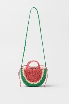 Watermelon Orange Straw Tote Bag Green Pouch Bucket Bag For Summer, Green Pouch Bag For Summer, Green Summer Pouch Bag, Green Summer Straw Pouch Bag, Green Crossbody Bags For Summer, Green Pouch Beach Bag For Summer, Green Summer Beach Bag Pouch, Green Satchel Beach Bag For Summer, Pink Summer Bucket Bag With Adjustable Strap