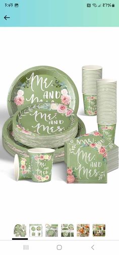 a bunch of plates and cups with flowers on them