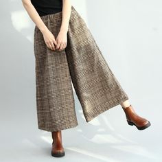 Winter Elastic Waist Plaid Wide Leg Pants – Babakud Winter Typ, Fall Pants, Cropped Wide Leg Pants, Wide Leg Linen Pants, Elastic Waist Pants, Pantalon Large, Plaid Skirts, Mode Inspiration, Waist Pants