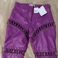 New Leather Pants Without Any Defects. Color Purple. Size Xs But Also Fits S Purple Leather Pants, Descendants 1, Purple Leather, Winx Club, Pants Color, Descendants, Light Purple, Bell Bottoms, Color Purple