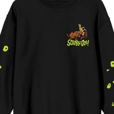 Scare up some style with this Scooby Doo sweatshirt. The shirt features an image of a scared Shaggy and Scooby Doo above yellow letters that spell out the series title while green eyes dot each sleeve. The sweatshirt comes in a black long sleeve crew neck. Scooby Doo fans will love this comfy and cozy shirt. Scooby Doo Scared, Scooby And Shaggy, Yellow Letters, Shaggy And Scooby, Green Eye, Green Eyes, Black Long Sleeve, Scooby Doo, Black Men