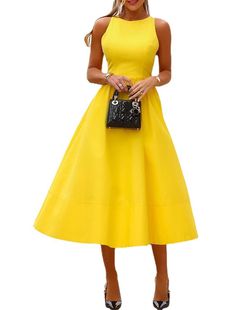 Women's Party Dress Homecoming Dress Cocktail Dress Midi Dress Yellow Sleeveless Pure Color Ruched Summer Spring Crew Neck Fashion Wedding Guest Vacation Summer Dress Fashion Wedding Guest, Cocktail Dress Midi, Yellow Midi Dress, Dress Homecoming, Midi Cocktail Dress, Fashion Wedding, Dress Cocktail, Dress Yellow, Junior Bridesmaid Dresses