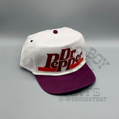 Dr Pepper Hat Vintage Trucker Rope Hat Cap Retro White/maroon Snapback Classic Deadstock 80s 90s Dr.pepper Soda Pop Coke - Etsy White Retro Snapback Hat With Short Brim, Vintage Short Brim Snapback Hat For Streetwear, Retro White Snapback Hat With Flat Brim, Retro Snapback Hat With Short Brim For Streetwear, Retro Short Brim Snapback Hat For Streetwear, Retro Baseball Cap With Curved Brim, White Retro Snapback Hat With Curved Brim, Retro White Baseball Cap, Retro White Fitted Hat With Curved Brim