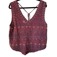 Free People Women's Burgundy Beaded V-Neck Tassel Back Sleeveless Top Medium Item is in good, pre-owned condition.  There are a few beads missing from the shirt.  However, given the intricate detail of the top, it is hard to notice unless looking for the missing beads.  Please refer to the pictures for additional details of condition. Measurements are approximately as follows: Armpit to armpit: 20" Shoulder to bottom hem: 24" We ship most items out the next business day.  Please contact us with Wakefield, The Missing, Womens Tank, Womens Clothing Tops, Favorite Outfit, Tank Tops Women, Sleeveless Top, Tassels, Free People