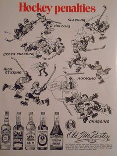 an old advertisement for hockey penaltys with various cartoon characters and their names on it