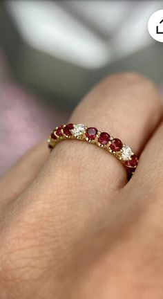 Elegant Ruby Ring, Ruby Diamond Eternity Band, Ruby And Sapphire Rings, Ruby And Diamond Eternity Ring, Diamond Ruby Ring, Diamond And Ruby Rings, Ruby Round Eternity Band Fine Jewelry, Fine Jewelry Ruby Eternity Band Round Cut, Yellow Gold Jewelry With Lab-created Ruby In Prong Setting