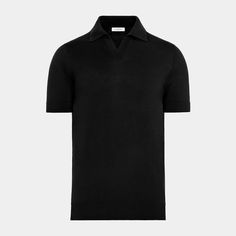 A
 comfortably tailored knit highlighted by a buttonless placket, this black
 polo brings all the versatility of the classic piece in a fresh new way. Black Polo Collar Sweater For Work, Modern Black Polo Shirt With Collared Neckline, Black Short Sleeve Polo Sweater With Ribbed Collar, Black Short Sleeve Polo Sweater For Work, Black Polo Shirt With Seamless Collar For Work, Black Polo Shirt With Ribbed Collar, Classic Black Polo Shirt With Collared Neckline, Black Business Casual Top With Ribbed Collar, Black Ribbed Collar Top For Business Casual