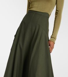 Flavia wool maxi skirt | Loro Piana Chic Wool A-line Skirt, Chic A-line Wool Bottoms, Chic Long Wool Skirt, Green Maxi Skirt For Work, Silk Flared Maxi Skirt For Work, Relaxed Maxi Skirt For Formal Fall Occasions, Spring Formal Wool Skirt, Relaxed Maxi Skirt For Formal Fall Events, Formal Spring Wool Skirt