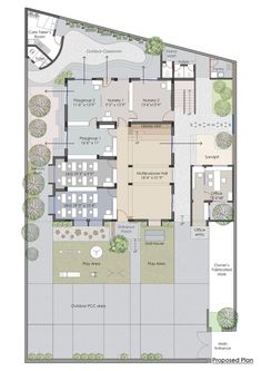 the floor plan for an apartment building, with several rooms and two bathrooms on each side