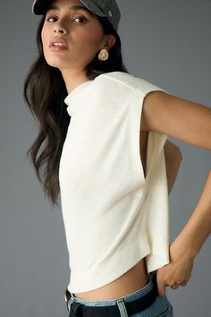 Polyester, rayon, elastane Pullover styling Machine wash Imported | Sleeveless Funnel-Neck Top by Anthropologie in White, Women's, Size: XL, Polyester/Rayon/Elastane Work Tops For Women Office Style, 2024 Fits, Unique Women Tops, Clothing Board, Anthropologie Style, Women Office, Mommy Style, Fall Fits, Business Professional