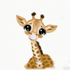 a baby giraffe with big eyes sitting down