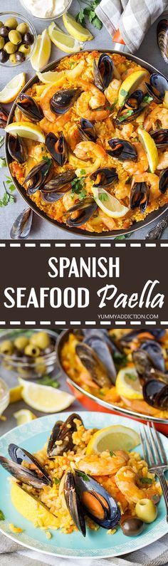 the spanish seafood paella is ready to be eaten