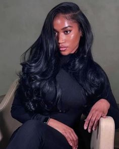 ✨Classy hair aesthetic. Salon hairstyle ideas. All black casual outfits. French tip nail ideas. Perfect hair inspo. Jet black long layers hairstyles✨ #taylajaybeauty #hair #classy #allblackeverything #taylajay #beauty #deepsidepart #frenchtipnails #casual #jetblack #layers Sew In Hairstyles, Side Part Hairstyles, Jet Black Hair, Business Hairstyles, Body Wave Wig, Body Wave Hair, Side Part, Sew In, Baddie Hairstyles