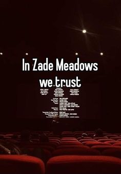 an empty movie theater with the words in zade meadows we trust