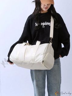 Bird in Bag - Travel Duffel Bag with Double Handles and Solid Design White Duffle Bag With Zipper For Everyday Use, White Duffle Bag With Zipper Closure For Everyday Use, White Duffle Bag With Zipper For Daily Use, Everyday Satchel Gym Bag, White Shoulder Duffle Bag, Everyday Gym Satchel Bag, White Weekender Bag With Zipper For Everyday, White Satchel Duffle Bag For Everyday, White Satchel Duffle Bag